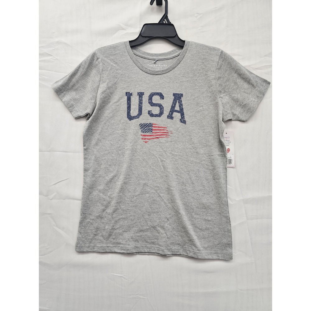 Collette Love Mens USA Flag Graphic T-Shirt Gray Soft Touch Cotton L CL2445T